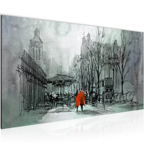 Runa Art Wandbild London 1 Teilig 100 x 40 cm Modern Bild auf Vlies Leinwand Abstrakt Wohnzimmer Schlafzimmer Türkis Rot 009712b