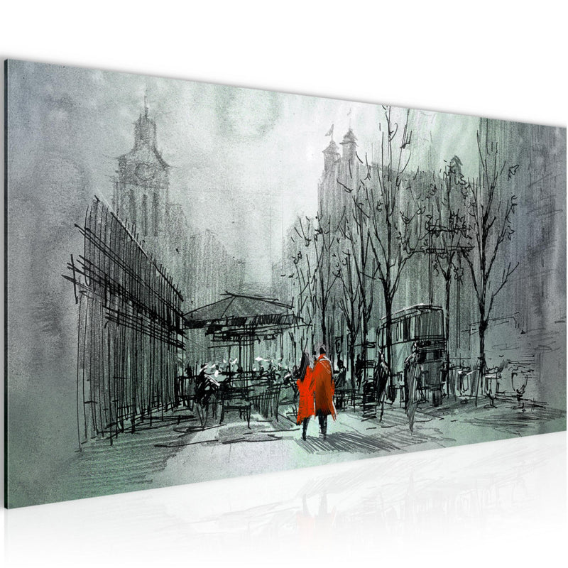 Runa Art Wandbild London 1 Teilig 100 x 40 cm Modern Bild auf Vlies Leinwand Abstrakt Wohnzimmer Schlafzimmer Türkis Rot 009712b