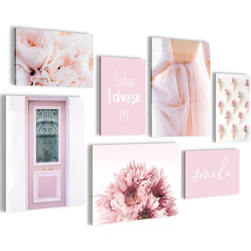 Novart Wandbilder Fashion - KOMPLETT AUFHÄNGFERTIG - Rosa Wohnzimmer Mädchen Teenager - 7 Moderne Mood-Bilder - N008471a