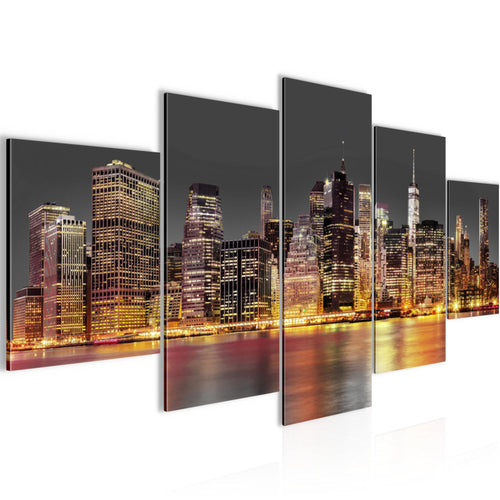 Runa Art Wandbilder New York City 5 Teilig Bild auf Vlies Leinwand Deko Wohnzimmer Büro Städte Braun Grau 010052a