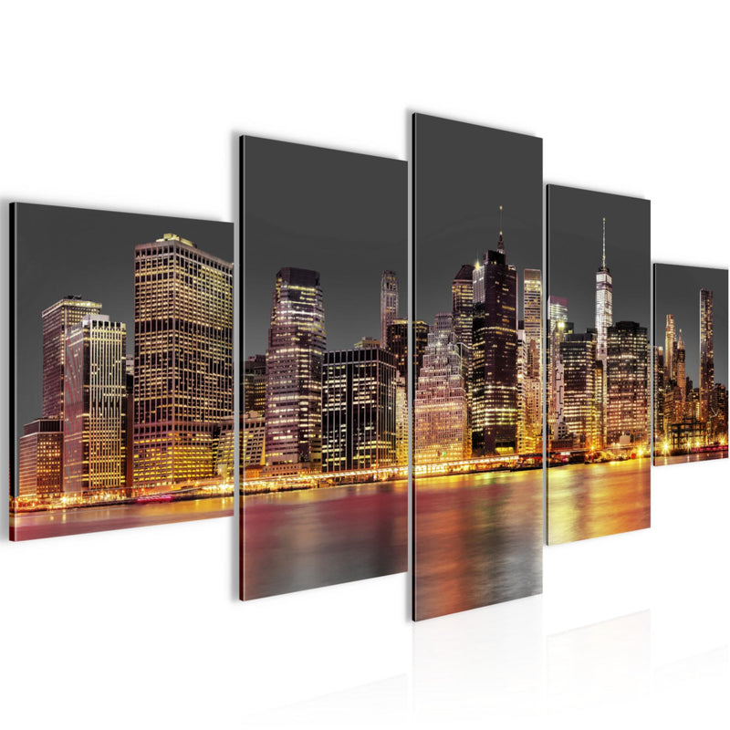 Runa Art Wandbilder New York City 5 Teilig Bild auf Vlies Leinwand Deko Wohnzimmer Büro Städte Braun Grau 010052a