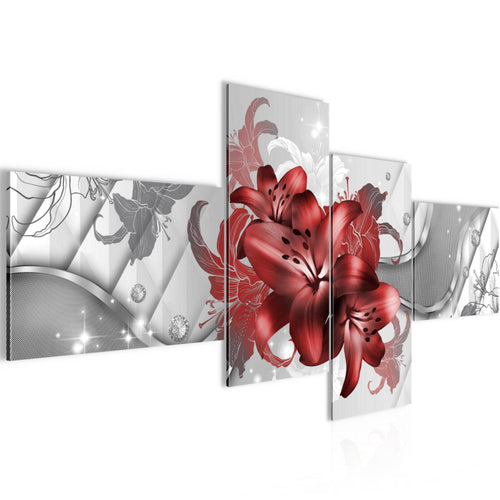 Runa Art Bild XXL 4 Teilig Blumen Lilien 200 x 100 cm Kunstdruck auf Vlies Leinwand Wanddeko Wohnzimmer Schlafzimmer 016541b