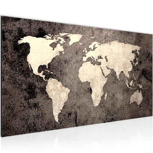 Runa Art Wandbild Weltkarte 1 Teilig 100 x 40 cm Modern Bild auf Vlies Leinwand Vintage Antik Büro Wohnzimmer Braun 101712c