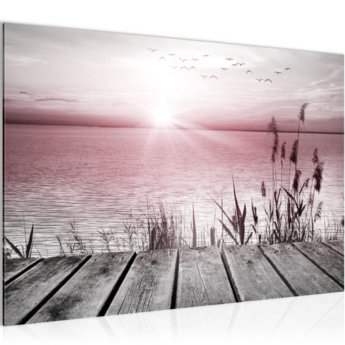 Runa Art Bild Brücke Am See Modern Wandbilder Wohnzimmer Schlafzimmer 1 Teilig - Made In Germany - Meer Grau Rosa Flur 034315b