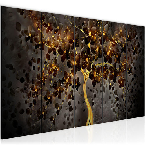 Runa Art Wandbild XXL Blumen Wohnzimmer Schlafzimmer 200 x 80 cm Schwarz Gold 5 Teilig - Made in Germany - 039755c