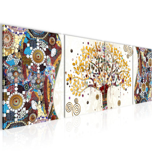 Runa Art Bilder Set 4 Teilig Gustav Klimt Baum des Lebens Wandbilder XXL Wohnzimmer 160 x 50 cm Bunt Modern 004646a