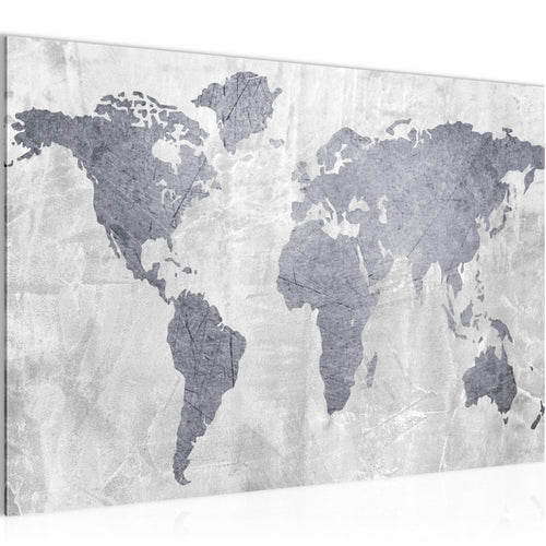 Runa Art Bild Weltkarte Modern Wandbilder Büro Wohnzimmer 1 Teilig - Made In Germany - Landkarte Beton Grau Flur 104315c