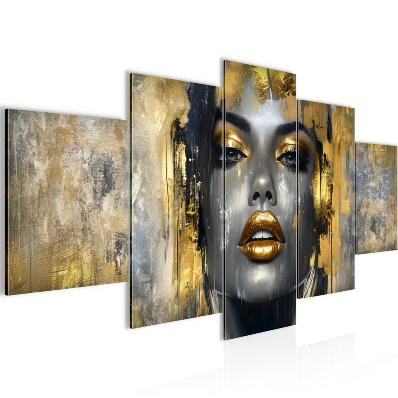 Runa Art - Bilder Abstrakt 200 x 100 cm 5 Teilig XXL Wanddekoration Design Gesicht Gold 052851a