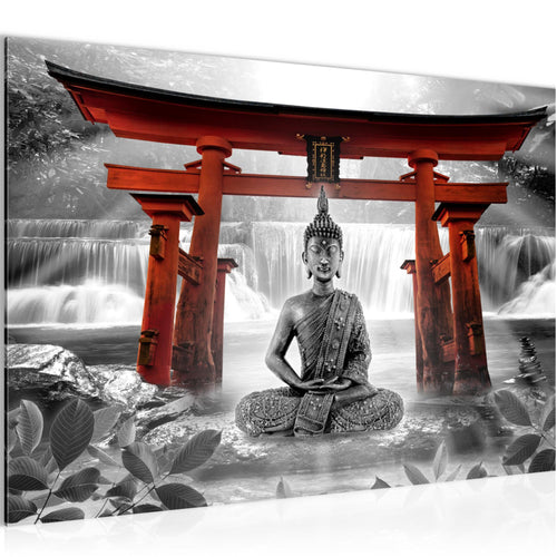 Runa Art Bild Feng Shui Buddha Modern Wandbilder Wohnzimmer Schlafzimmer 1 Teilig - Made In Germany - Zen Rot Grau Flur 036415c