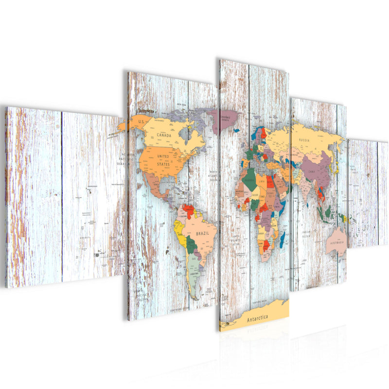 Runa Art - Bilder Weltkarte Holz 200 x 100 cm 5 Teilig XXL Wanddekoration Design Weiss 108751b