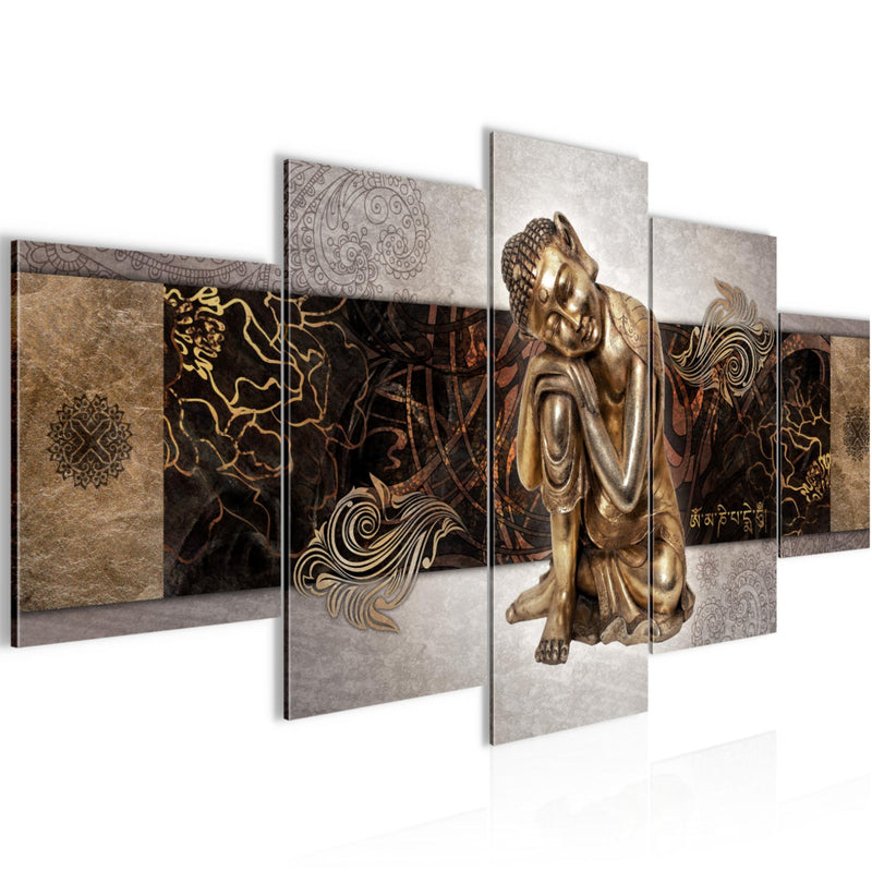 Runa Art Wandbilder Buddha Zen 5 Teilig Bild auf Vlies Leinwand Deko Wohnzimmer Schlafzimmer Feng Shui Beige 041352c
