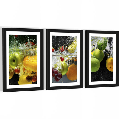 Novart Bilder mit Rahmen Früchte - Küche Wanddeko - 3 Bilder Set Grün - N100530aR2