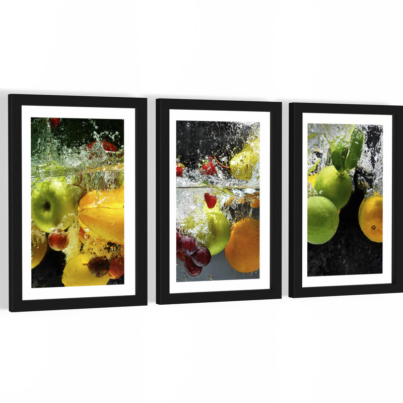 Novart Bilder mit Rahmen Früchte - Küche Wanddeko - 3 Bilder Set Grün - N100530aR2