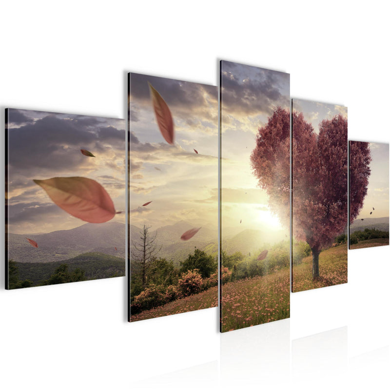 Runa Art Bild Wohnzimmer Schlafzimmer Herbst Baum Herz 5 Teilig Panorama Beige Braun Wandbilder auf Vlies Leinwand 605853c