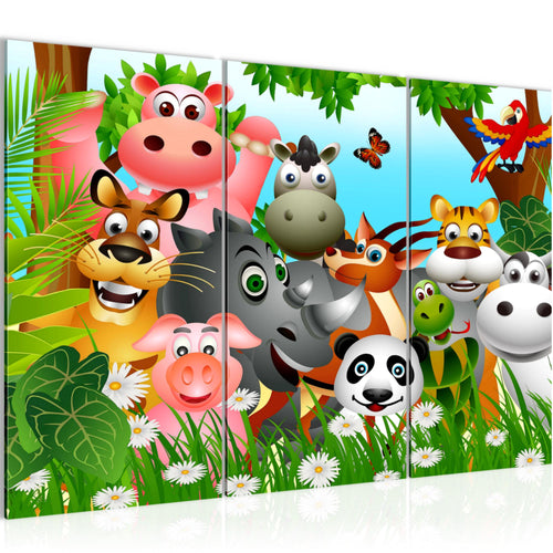 Runa Art Wandbilder Kinderzimmer Waldtiere Bild XXL Babyzimmer Spielzimmer Grün Blau Baby 120 x 80 cm 3 Teilig 014631a