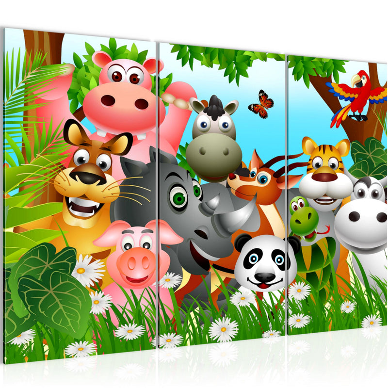 Runa Art Wandbilder Kinderzimmer Waldtiere Bild XXL Babyzimmer Spielzimmer Grün Blau Baby 120 x 80 cm 3 Teilig 014631a