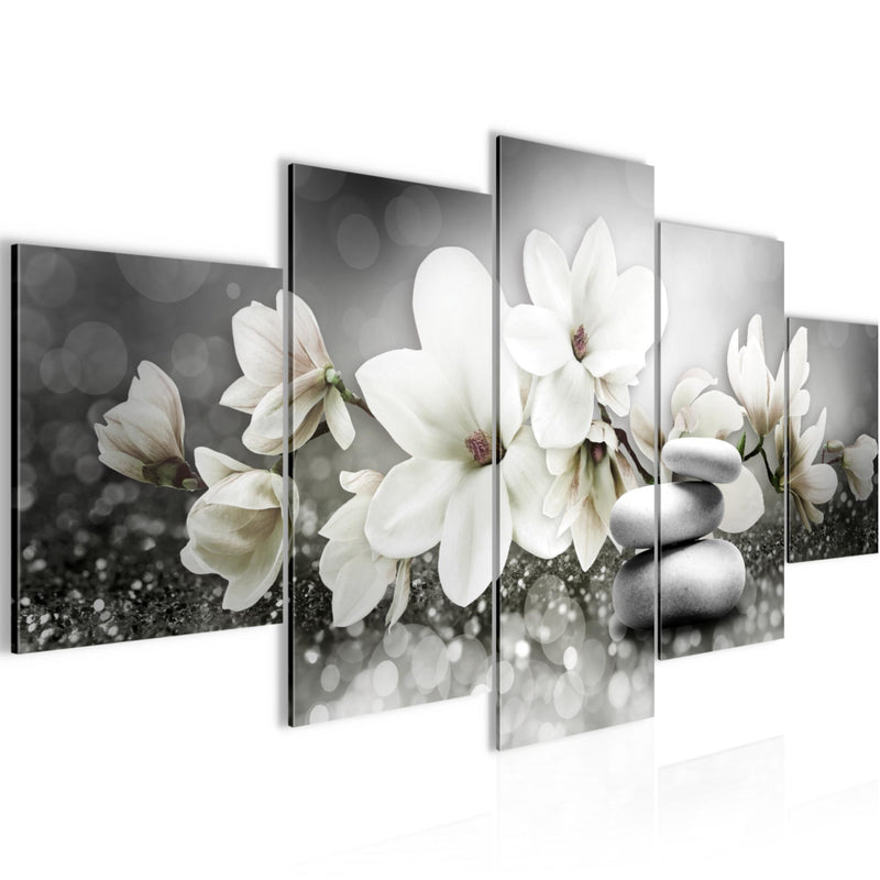 Runa Art Bild Wohnzimmer Schlafzimmer Blumen Magnolien 5 Teilig Abstrakt Schwarz Weiss Wandbilder auf Vlies Leinwand 035453c