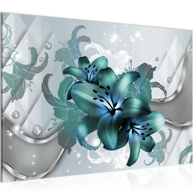Runa Art Bild Blumen Lilien Modern Wandbilder Wohnzimmer 1 Teilig - Made In Germany - Abstrakt Grau Türkis Flur 016515a
