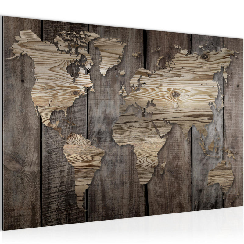 Runa Art Bild Weltkarte Modern Wandbilder Büro Wohnzimmer 1 Teilig - Made In Germany - Holzoptik Beige Braun Flur 035015b