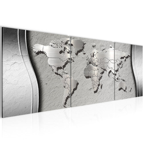 Runa Art - Bilder Weltkarte 120 x 40 cm 3 Teilig Wandbild auf Vlies Leinwand Grau Mehrteilig Modern 107233c