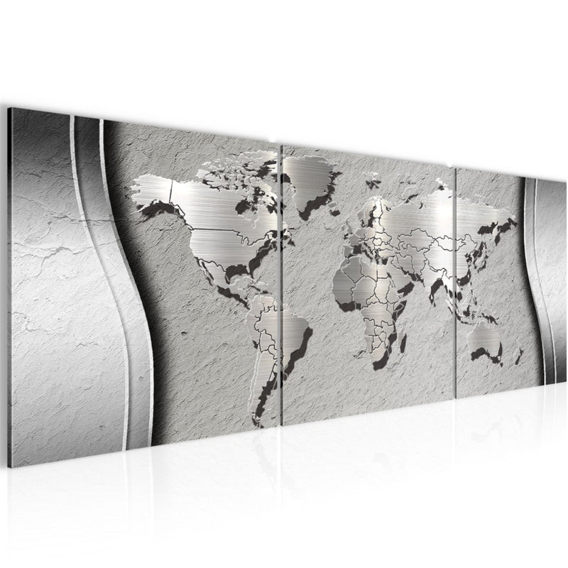 Runa Art - Bilder Weltkarte 120 x 40 cm 3 Teilig Wandbild auf Vlies Leinwand Grau Mehrteilig Modern 107233c