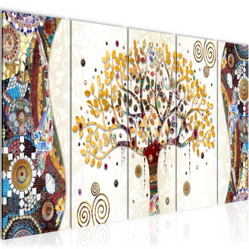 Runa Art Bild Gustav Klimt Baum des Lebens Wandbilder auf Vlies Leinwand 5 Teilig Wanddekoration Wohnzimmer 004656a
