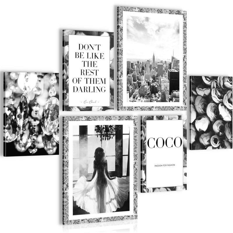 Novart Wandbilder Set Fashion Coco - KEIN EXTRA RAHMEN BENÖTIGT -  Modern Deko  - Wohnzimmer Mädchen Teenager N016263b