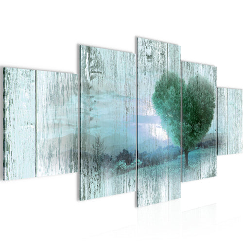 Runa Art Bild Wohnzimmer Schlafzimmer Herbst Vintage 5 Teilig Baum Herz Türkis Wandbilder auf Vlies Leinwand 606553b