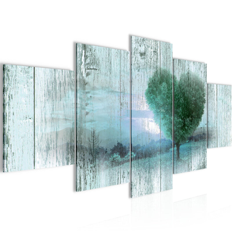 Runa Art Bild Wohnzimmer Schlafzimmer Herbst Vintage 5 Teilig Baum Herz Türkis Wandbilder auf Vlies Leinwand 606553b