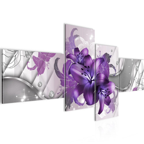 Runa Art Wandbilder Set XXL Blumen LilienWohnzimmer Schlafzimmer Violett Lila 4 Teilig - Made in Germany - 016545c