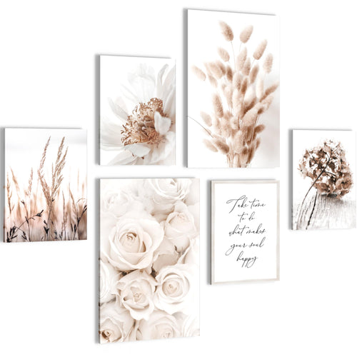 Novart Wandbilder Set Blumen Pflanzen Blüten - KEIN EXTRA RAHMEN BENÖTIGT - Modern Deko - Wohnzimmer Schlafzimmer Büro N023267a