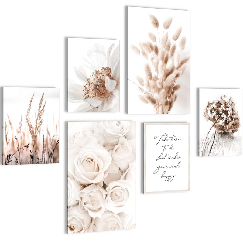 Novart Wandbilder Set Blumen Pflanzen Blüten - KEIN EXTRA RAHMEN BENÖTIGT - Modern Deko - Wohnzimmer Schlafzimmer Büro N023267a