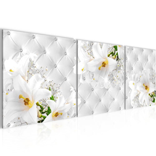 Runa Art Bilder Blumen Abstrakt 3 Teilig Bild auf Vlies Leinwand Deko Wohnzimmer 90 x 30 cm Lilien Grau Gelb 030334a