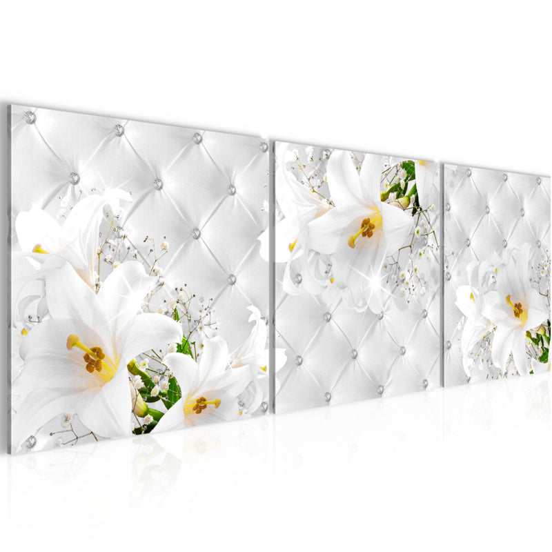 Runa Art Bilder Blumen Abstrakt 3 Teilig Bild auf Vlies Leinwand Deko Wohnzimmer 90 x 30 cm Lilien Grau Gelb 030334a