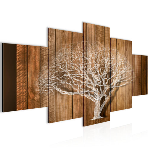 Runa Art Bild Wohnzimmer Baum Abstrakt 5 Teilig Holzmotiv Beige Braun Wandbilder auf Vlies Leinwand 039953a