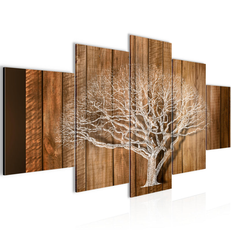 Runa Art Bild Wohnzimmer Baum Abstrakt 5 Teilig Holzmotiv Beige Braun Wandbilder auf Vlies Leinwand 039953a