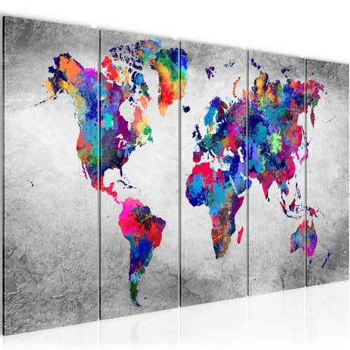 Runa Art Wandbild XXL Weltkarte Büro Wohnzimmer 200 x 80 cm Bunt 5 Teilig - Made in Germany - 013355b