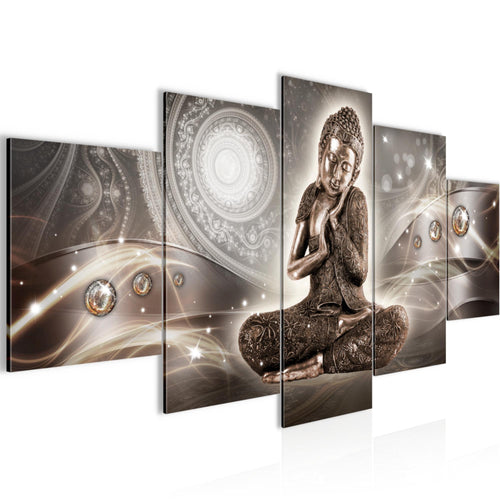 Runa Art Bild Wohnzimmer Schlafzimmer Buddha Zen 5 Teilig Feng Shui Braun Wandbilder auf Vlies Leinwand 041653a