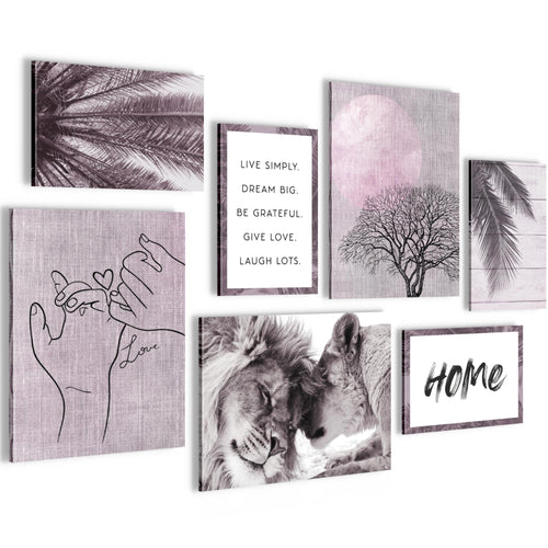 Novart Wandbilder Löwen Liebe - KOMPLETT AUFHÄNGFERTIG - Natur Wohnzimmer Schlafzimmer - 7 Moderne Mood-Bilder - N018571b