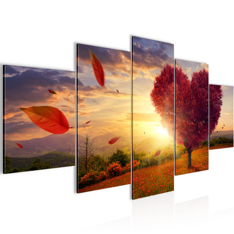 Runa Art Bild Wohnzimmer Schlafzimmer Herbst Baum Herz 5 Teilig Natur Rot Blau Wandbilder auf Vlies Leinwand 605853a