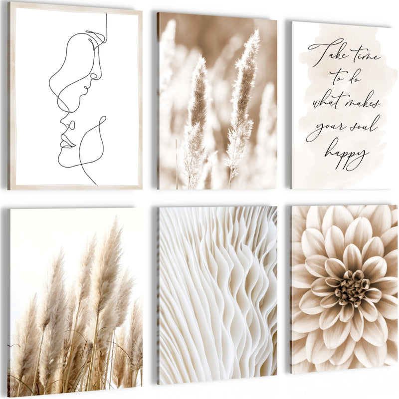 Novart Wandbilder - KEIN EXTRA RAHMEN BENÖTIGT - Wohnzimmer Schlafzimmer - Bilder Modern Boho Pampasgras - Beige - N013365a