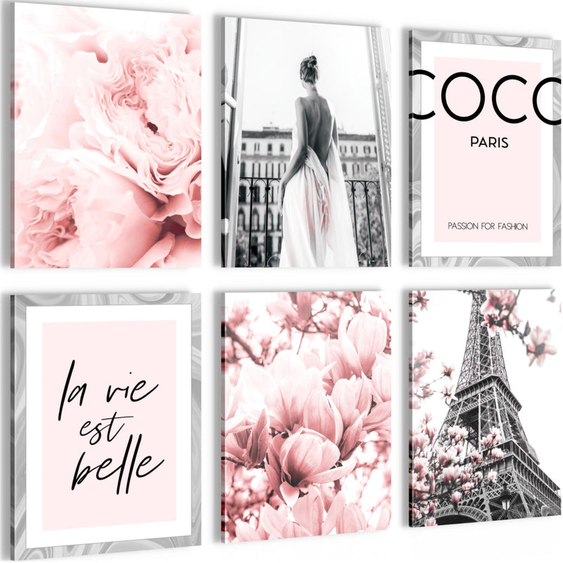 Novart Wandbilder - KEIN EXTRA RAHMEN BENÖTIGT - Wohnzimmer Mädchen Teenager - Bilder Modern Fashion Coco - Grau Rosa - N002465a