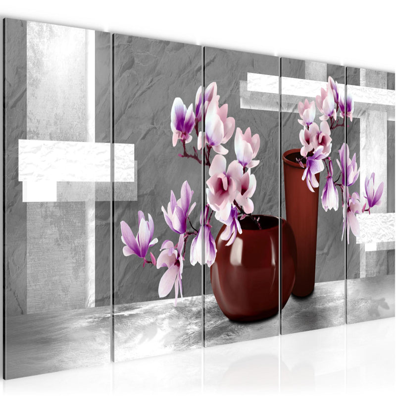 Runa Art Wandbild XXL Blumen Abstrakt Wohnzimmer Schlafzimmer 200 x 80 cm Grau Rosa 5 Teilig - Made in Germany - 035255c