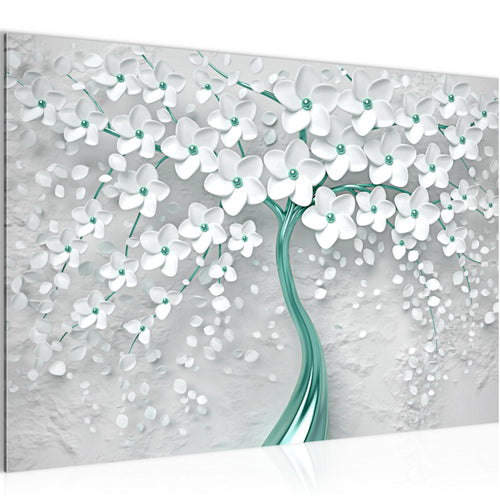 Runa Art Bild Blumen Modern Wandbilder Wohnzimmer 1 Teilig - Made In Germany - Abstrakt Baum Weiss Türkis Flur 039715b