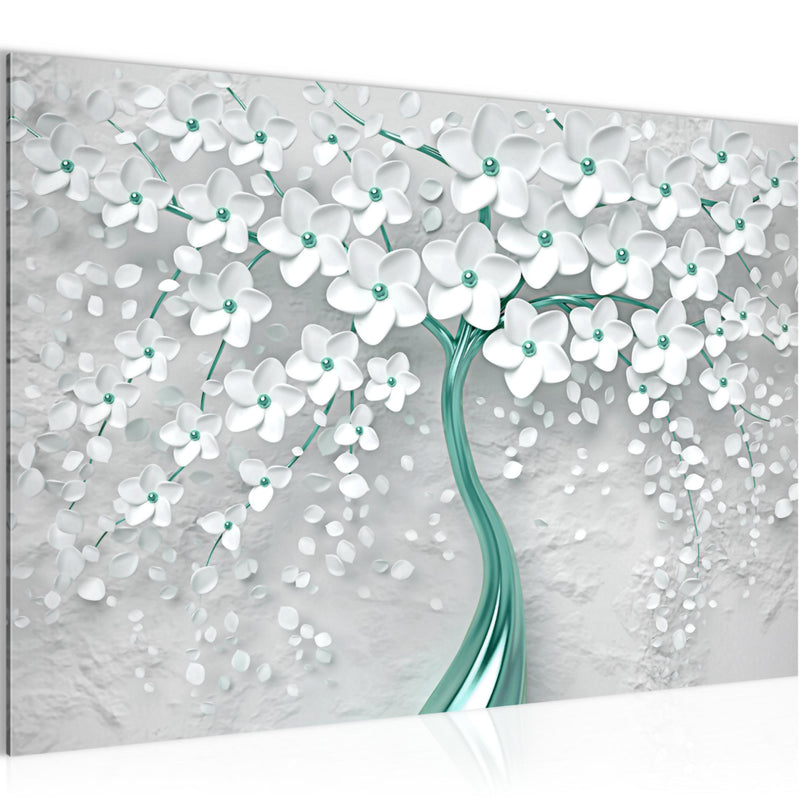 Runa Art Bild Blumen Modern Wandbilder Wohnzimmer 1 Teilig - Made In Germany - Abstrakt Baum Weiss Türkis Flur 039715b