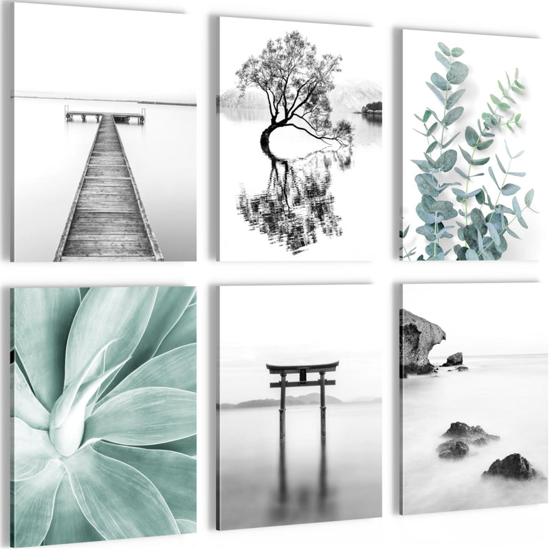 Novart Wandbilder - KEIN EXTRA RAHMEN BENÖTIGT - Wohnzimmer Schlafzimmer - Bilder Modern Asien Zen See - Schwarz Weiss - N004465a