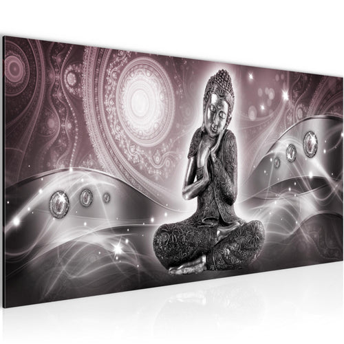 Runa Art Wandbild Buddha Zen 1 Teilig 100 x 40 cm Modern Bild auf Vlies Leinwand Feng Shui Wohnzimmer Schlafzimmer Rosa Grau 041612c