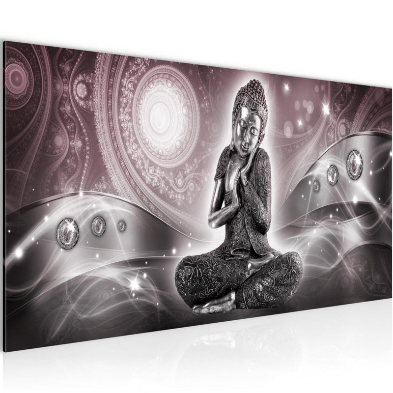 Runa Art Wandbild Buddha Zen 1 Teilig 100 x 40 cm Modern Bild auf Vlies Leinwand Feng Shui Wohnzimmer Schlafzimmer Rosa Grau 041612c