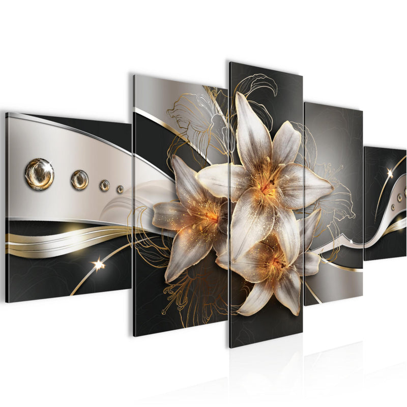Runa Art Bild Wohnzimmer Schlafzimmer Blumen Lilien 5 Teilig Abstrakt Gelb Gold Wandbilder auf Vlies Leinwand 039653a