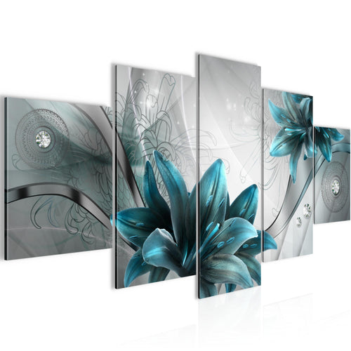 Runa Art Wandbilder Blumen Lilien 5 Teilig Bild auf Vlies Leinwand Deko Wohnzimmer Abstrakt Grau Blau 036852c